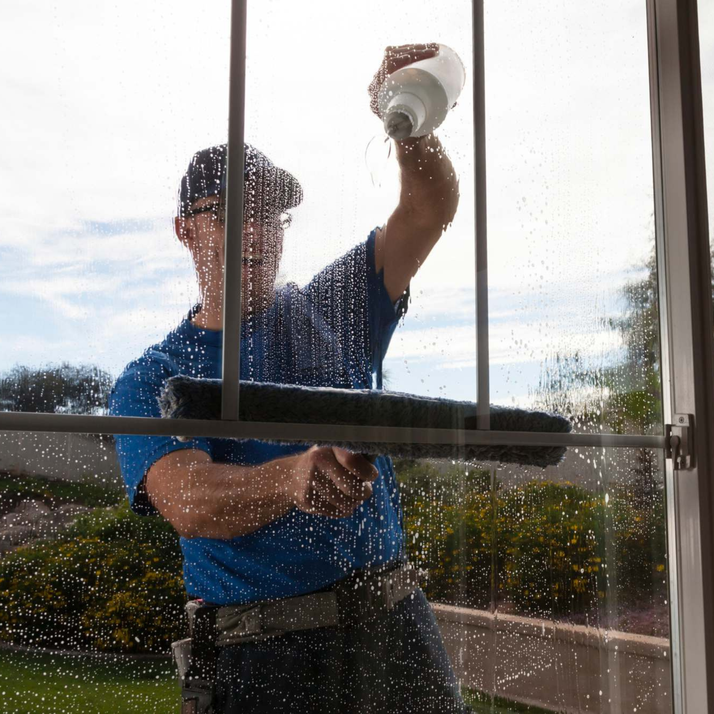Gutter cleaning on ladder