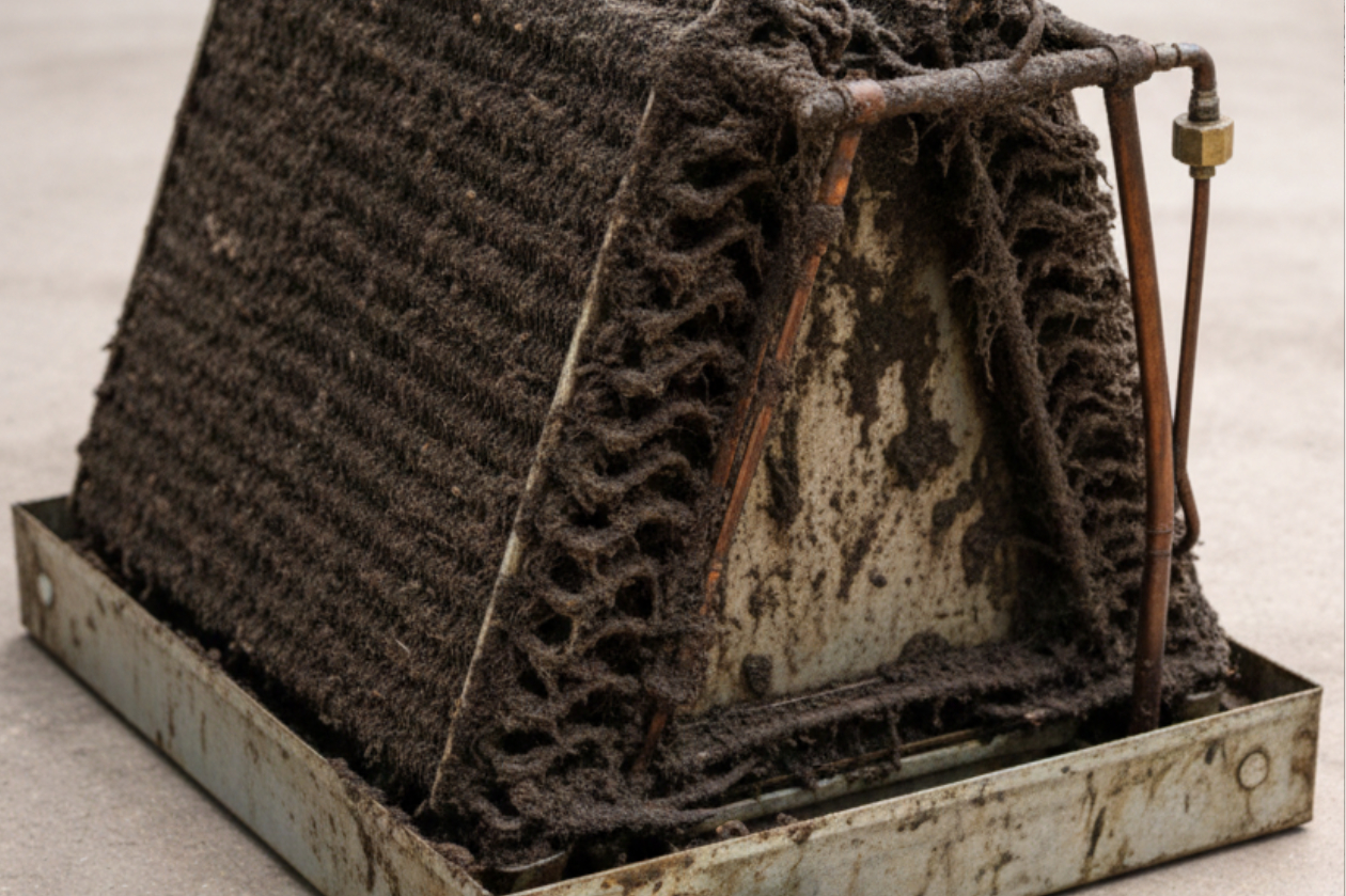 Gutter filled with leaves before professional cleaning