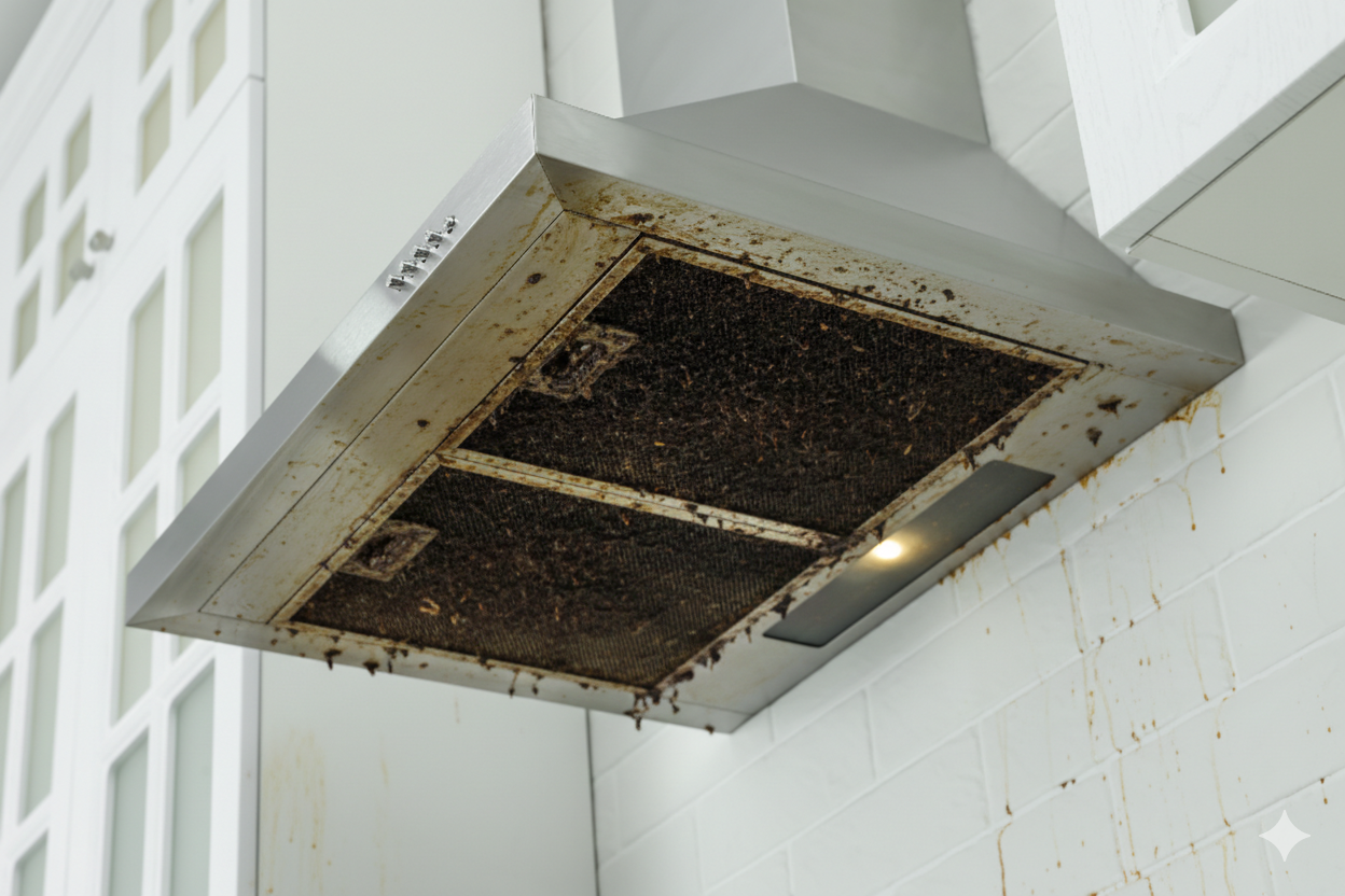 Gutter filled with leaves before professional cleaning